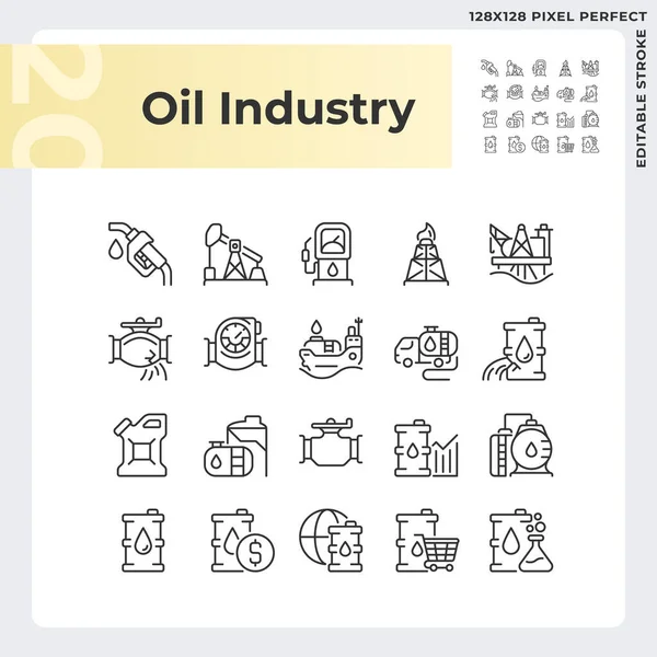 Lineare Symbole Der Ölindustrie Gesetzt Energiemarkt Natürliche Ressourcen Erdölraffinerie Kraftstoffverbrauch — Stockvektor