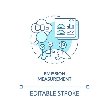 Düzenlenebilir emisyon ölçüm doğrusal konsepti, izole edilmiş vektör, karbon sınır ayarlamasını temsil eden mavi ince çizgi simgesi.