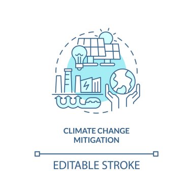 Düzenlenebilir iklim değişikliği hafifletme doğrusal konsepti, izole edilmiş vektör, karbon sınır ayarlamasını temsil eden mavi ince çizgi simgesi.