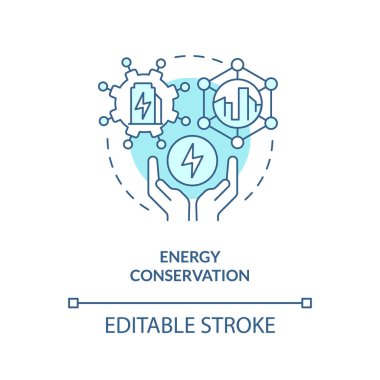 Düzenlenebilir enerji koruma doğrusal konsepti, izole edilmiş vektör, karbon sınır ayarlamasını temsil eden mavi ince çizgi simgesi.