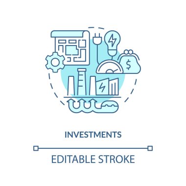 Düzenlenebilir yatırımlar doğrusal konsept, izole vektör, karbon sınır ayarlamasını temsil eden mavi ince çizgi simgesi.