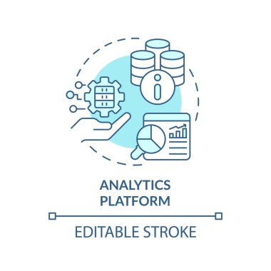 Editable analytics platform concept blue thin line icon, isolated vector representing data democratization.