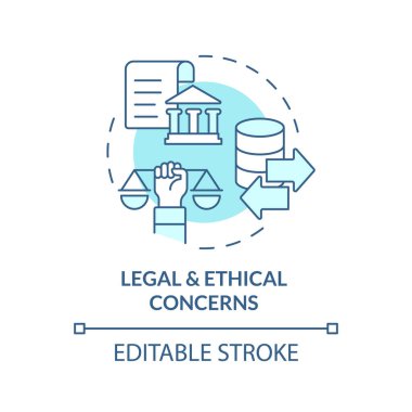 Editable legal and ethical concerns concept blue thin line icon, isolated vector representing data democratization.