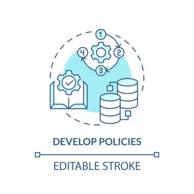 Editable develop policies concept blue thin line icon, isolated vector representing data democratization. clipart
