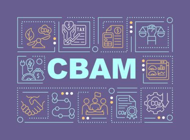 CBAM text concept with various thin line icons on dark monochromatic background, 2D vector illustration. clipart