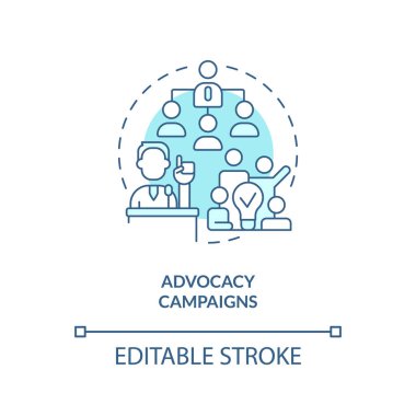 Düzenlenebilir savunuculuk kampanyaları mavi simge konsepti, izole vektör, hükümetin ince çizgi illüstrasyonunu lobi yapıyor.
