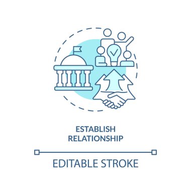 Düzenlenebilir ilişki mavi ikon konsepti, izole vektör, hükümet ince çizgi illüstrasyonu lobi.