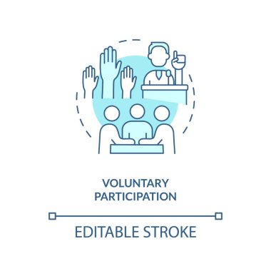 Düzenlenebilir gönüllü katılım mavi simge konsepti, izole vektör, hükümet ince çizgi çizimi lobi.