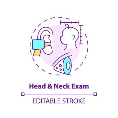 Kafa ve boyun muayene konsepti ikonu. Bebek gelişimi. Hareket menzili. Kas tonu. Çocuk sağlığı hizmetleri. Pediyatrik klinik soyut fikir ince çizgi çizimi. İzole bir taslak çizim. Düzenlenebilir vuruş