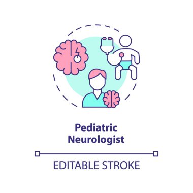 Pediatrik nörolog konsept ikonu. Sinir sistemi. Beyin doktoru. Nörolojik bozukluk. Çocuk gelişimi. Tıbbi bakım fikri soyut ince çizgi çizimi. İzole bir taslak çizim. Düzenlenebilir vuruş