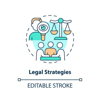 Düzenlenebilir yasal stratejiler ikonu konsepti, izole edilmiş vektör, hükümetin ince çizgi illüstrasyonları.
