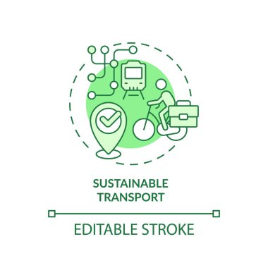 Düzenlenebilir sürdürülebilir taşıma yeşil simgesi kavramı, izole edilmiş vektör, sürdürülebilir ofis ince çizgi çizimi.