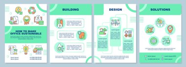 2B sürdürülebilir ofis yeşil broşürü, ince çizgi simgeli broşür tasarımı, 4 vektör düzeni.