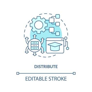 2B düzenlenebilir ince çizgi mavi simge konsepti, izole vektör, bilgi yönetimini temsil eden monokromatik illüstrasyon.