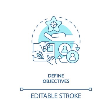 2B düzenlenebilir hedefler ince çizgi mavi simge konsepti, izole vektör, bilgi yönetimini temsil eden monokromatik illüstrasyon.