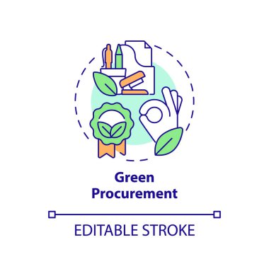 Düzenlenebilir yeşil satın alma simgesi konsepti, izole edilmiş vektör, sürdürülebilir ofis ince çizgi çizimi.