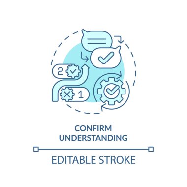 Yumuşak mavi konsept simgesini onaylayın. Kapanış satışı. Kararını ver. Müşteri memnuniyeti. Pazarlık stratejisi. Yuvarlak şekil çizimi. Soyut bir fikir. Grafik tasarımı. Kullanımı kolay