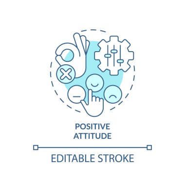 Pozitif tutum yumuşak mavi konsept ikonu. Uyum sağlıyorum. Müşteri merkezli. Müşteri güvencesi. Satış başarısı. İtiraz ediyorum. Yuvarlak şekil çizimi. Soyut bir fikir. Grafik tasarımı. Kullanımı kolay