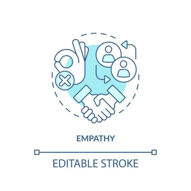 Empati, yumuşak mavi konsept ikonu. Müşteri anlayışı. Uyum sağlıyorum. Duygusal zeka. Satış başarısı. Yuvarlak şekil çizimi. Soyut bir fikir. Grafik tasarımı. Kullanımı kolay