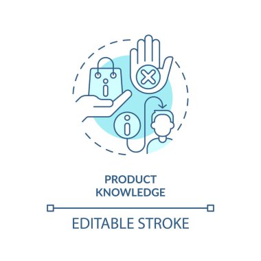 Ürün bilgisi yumuşak mavi konsept ikonu. Doğru bir bilgi. Müşteri hizmetleri. Satış temsilcisi, perakende satıcısı. Yuvarlak şekil çizimi. Soyut bir fikir. Grafik tasarımı. Kullanımı kolay