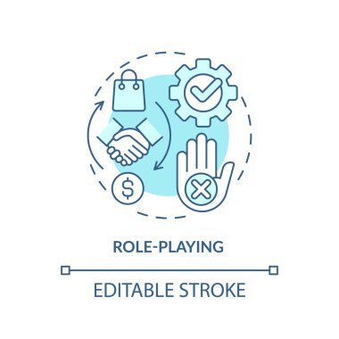 Yumuşak mavi konsept ikonu rolünde. Pazarlık yetenekleri. Eğitim tatbikatı. Servis temsilcisi. Satış koçluğu. Yuvarlak şekil çizimi. Soyut bir fikir. Grafik tasarımı. Kullanımı kolay