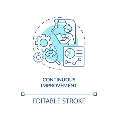 2D düzenlenebilir sürekli iyileştirme mavi ince çizgi simgesi konsepti, izole vektör, aşırı üretimi temsil eden illüstrasyon.