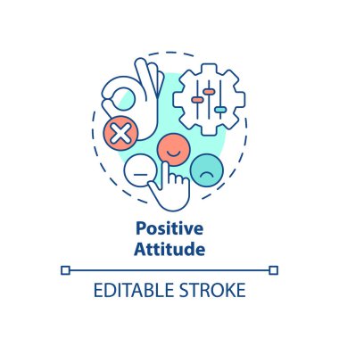 Pozitif tutum çok renkli konsept simgesi. Uyum sağlıyorum. Müşteri merkezli. Müşteri güvencesi. Satış başarısı. Yuvarlak şekil çizimi. Soyut bir fikir. Grafik tasarımı. Kullanımı kolay