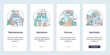 2 boyutlu simgeler aşırı üretim mobil uygulama ekran setini temsil ediyor. İnce çizgi simgeleri konsepti, UI, UX, GUI şablonu ile 4 adım grafik talimatları.