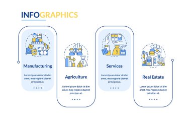 İnce çizgi simgeleriyle çok renkli 2D fazla üretim vektör bilgi grafikleri şablonu, 4 adımlı veri görselleştirmesi, zaman çizelgesi.