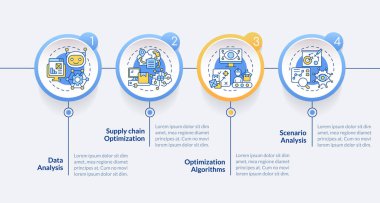 Renkli 2D aşırı üretim vektör bilgi grafiği şablonu doğrusal simgeler konsepti, 4 adımlı veri görselleştirmesi, zaman çizelgesi.