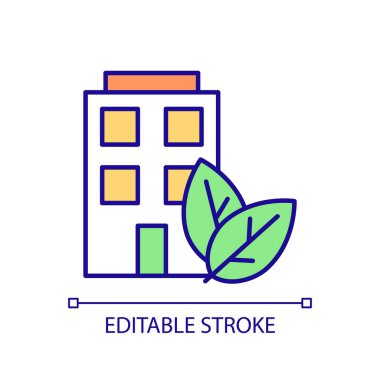 Düzenlenebilir maliyet simgesi sürdürülebilir ofisi temsil ediyor, izole edilmiş vektör, ince çizgi illüstrasyonu.