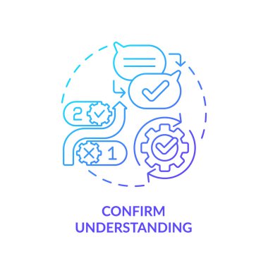 Mavi gradyan konsept simgesini onaylayın. Kapanış satışı. Kararını ver. Müşteri memnuniyeti. Pazarlık stratejisi. Yuvarlak şekil çizimi. Soyut bir fikir. Grafik tasarımı. Kullanımı kolay