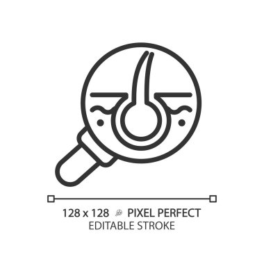 2B piksel mükemmel özelleştirilebilir büyüteç siyah simge, izole vektör, saç bakım ince çizgi basit illüstrasyon.