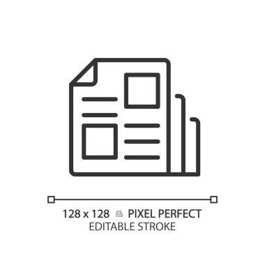 2B piksel mükemmel düzenlenebilir siyah dergi simgesi, izole vektör, gazeteciliği temsil eden ince çizgi illüstrasyonu.