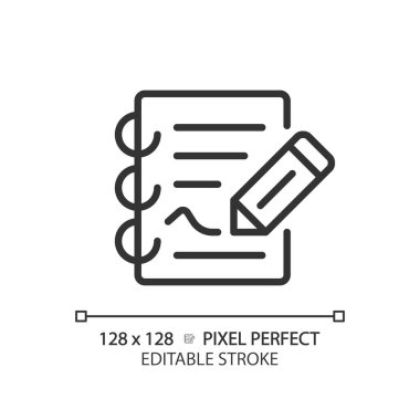 2B piksel mükemmel düzenlenebilir siyah rapor simgesi, izole vektör, gazeteciliği temsil eden ince çizgi illüstrasyonu.