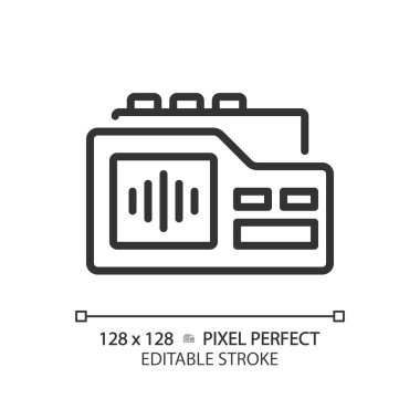2B piksel mükemmel düzenlenebilir siyah ses kaydedici simgesi, izole vektör, gazeteciliği temsil eden ince çizgi illüstrasyonu.