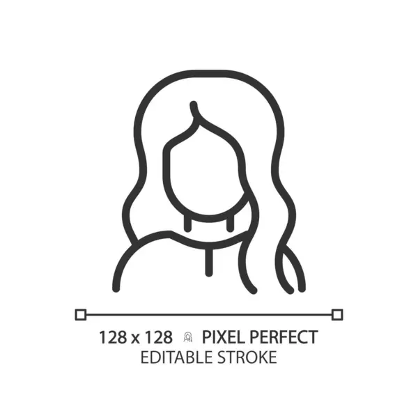 2Dピクセル 重い髪型の黒いアイコン 隔離されたベクター ヘアケアの薄いラインの簡単なイラストが付いている完全なカスタマイズ可能な女性 — ストックベクタ