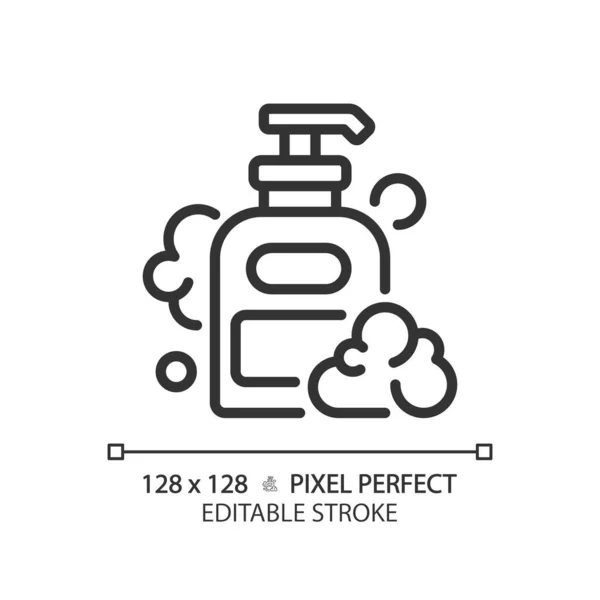 Pikseli Idealny Konfigurowalny Szampon Butelka Czarny Ikona Izolowany Wektor Pielęgnacja — Wektor stockowy