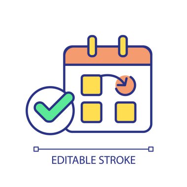 RGB renk simgesini değiştir. Randevu takvimi. İş yazılımı. Zaman yönetimi. Son teslim tarihi uzatıldı. Proje planı. İzole vektör çizimi. Basit bir çizgi çizimi. Düzenlenebilir vuruş