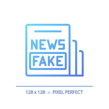2B piksel mükemmel gradyan sahte haber simgesi, izole vektör, ince çizgi mavi illüstrasyon gazeteciliği temsil ediyor.