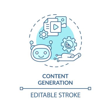 Düzenlenebilir içerik oluşturma simgesi konsepti, izole edilmiş vektör, SEO mavi ince çizgi çizimi için yapay zeka.
