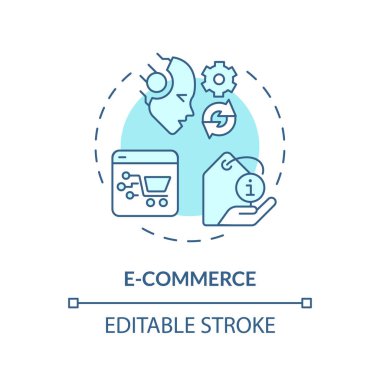 Düzenlenebilir e-ticaret simgesi konsepti, izole edilmiş vektör, SEO mavi ince çizgi çizimi için yapay zeka.
