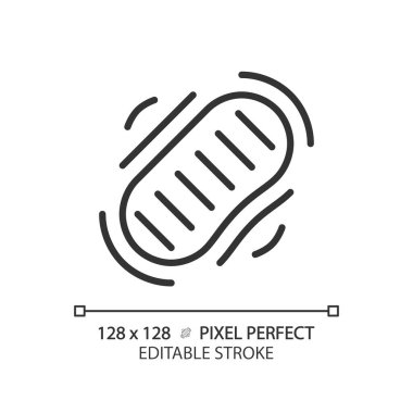 Ay ayak izi pikseli mükemmel doğrusal simge. Ay 'a iniş. Astronot uzay yürüyüşü. İnsan ayak izi. Apollo görevi. İnce çizgili çizim. Contour sembolü. Vektör çizimi. Düzenlenebilir vuruş