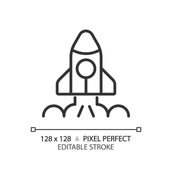 Space Launch Pixel Perfect Linear Icon Take Aerospace Tech Rocket — Stock Vector