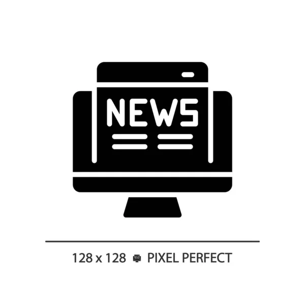Pixel Perfect Glyph Style Online News Icon Isolated Vector Thin — Stock Vector