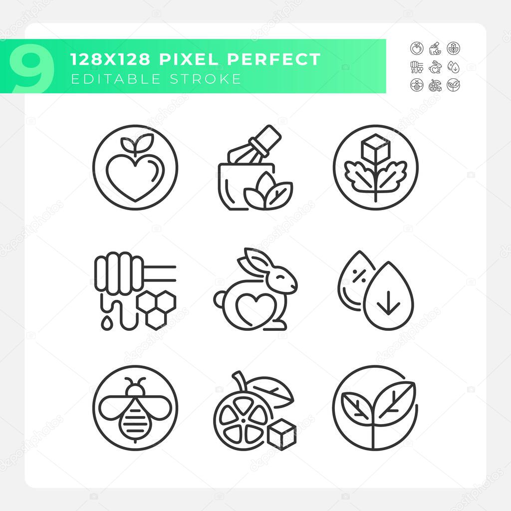 2D pixel perfect icons collection representing allergen free, editable black thin line illustration.