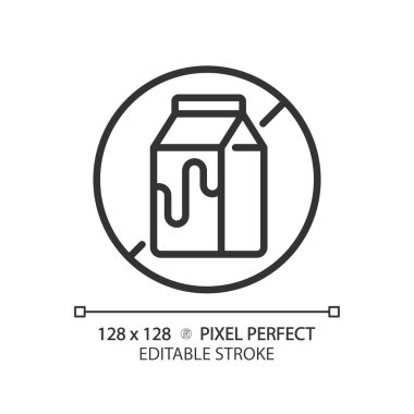 2B piksel mükemmel düzenlenebilir siyah laktoz serbest ikon, izole vektör, ince çizgi çizimi alerjensiz gösterimi.