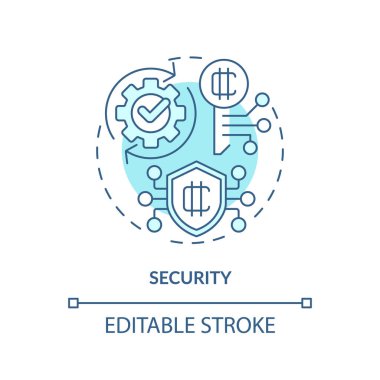 2B düzenlenebilir güvenlik ince çizgi simgesi kavramı, izole edilmiş vektör, dijital para birimini temsil eden mavi illüstrasyon.