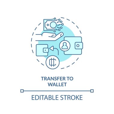 Cüzdan ince çizgi simgesi konseptine 2B düzenlenebilir transfer, izole vektör, dijital para birimini temsil eden mavi illüstrasyon.