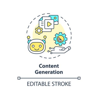Düzenlenebilir içerik oluşturma simgesi kavramı, izole edilmiş vektör, SEO ince çizgi illüstrasyonu için yapay zeka.